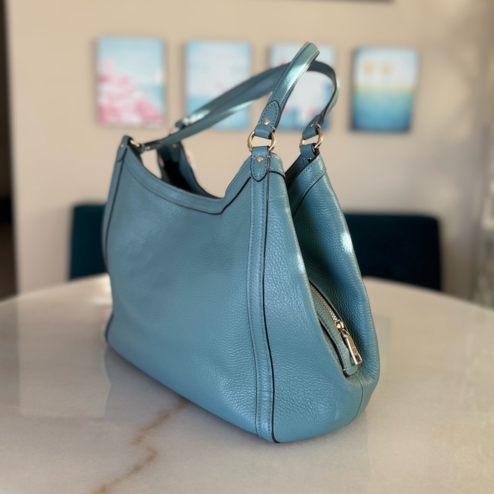 Coach Kristy Shoulder Bag Blue Textured Pebble Leather $478 - Picture 5 of 15
